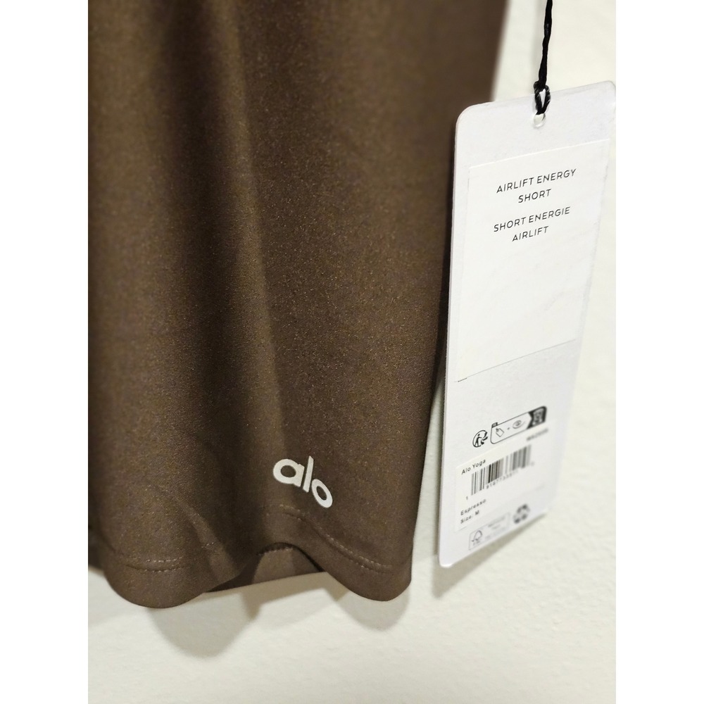 Alo Yoga Airlift Energy Short Espresso Brown High Waist Biker Shorts W6295R M - Picture 2 of 3